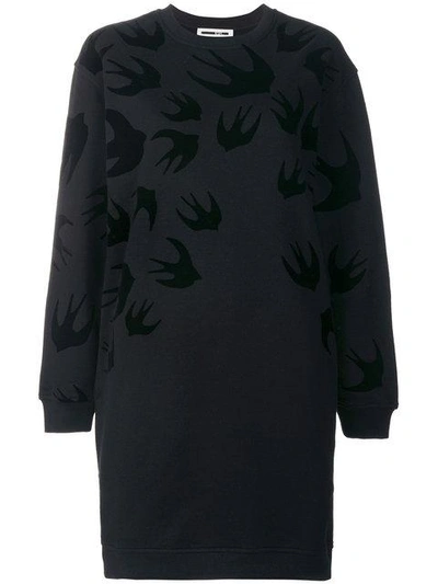 Shop Mcq By Alexander Mcqueen Swallow Print Sweatshirt Dress In Black