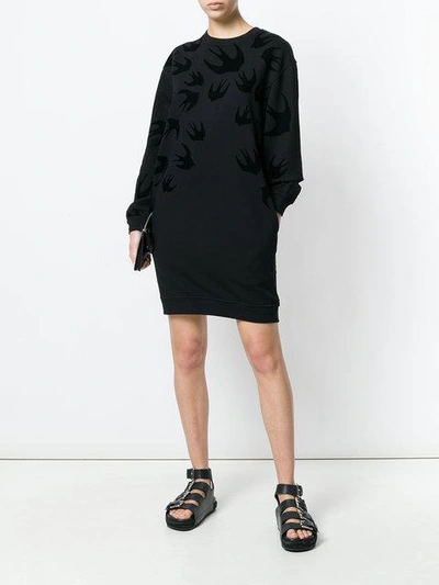 Shop Mcq By Alexander Mcqueen Swallow Print Sweatshirt Dress In Black