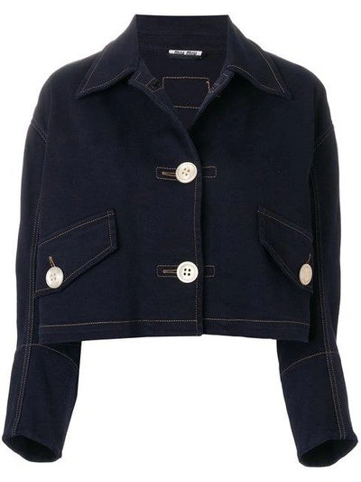 Shop Miu Miu Cropped Denim Jacket In Blue