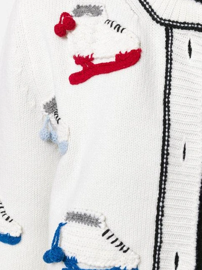 Shop Thom Browne Classic Crewneck Cardigan With Crochet Ice Skate Applique In Fine Merino Wool - White