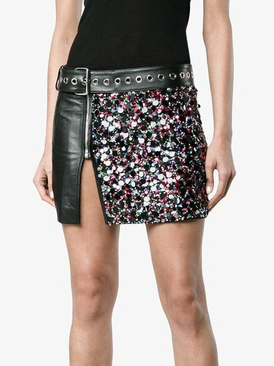 Shop Beau Souci Leather And Sequin Mini Skirt In Black