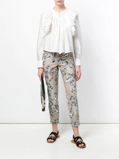 Shop Cambio Floral Print Cropped Trousers In Neutrals