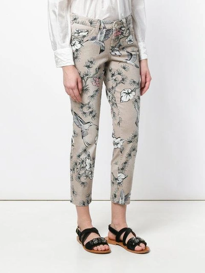 Shop Cambio Floral Print Cropped Trousers In Neutrals