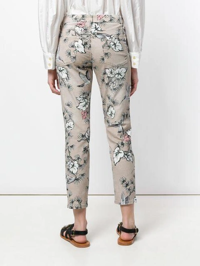 Shop Cambio Floral Print Cropped Trousers In Neutrals
