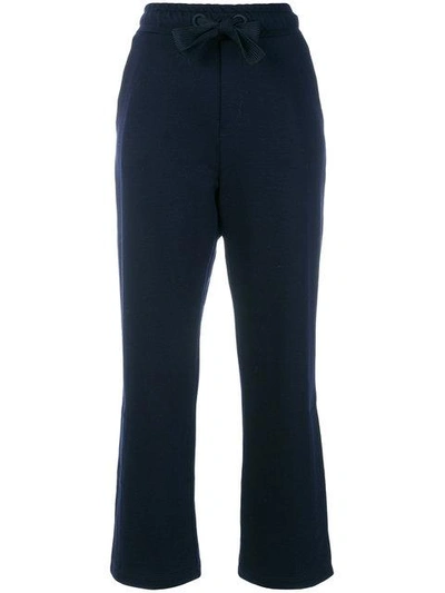 Shop Moncler Flared Cropped Track Pants In Blue