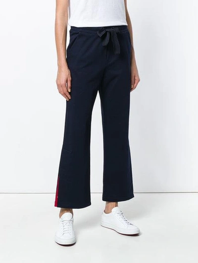 Shop Moncler Flared Cropped Track Pants In Blue