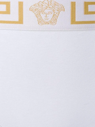 Shop Versace Grecca Waistband Briefs In White