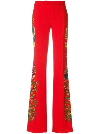 Shop Etro Floral Print Flared Trousers In Red
