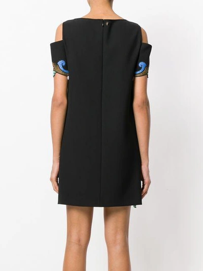 Shop Versace Off The Shoulder Embroidered Dress In Black
