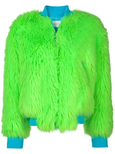 Shop Alberta Ferretti Furry Bomber Jacket - Green