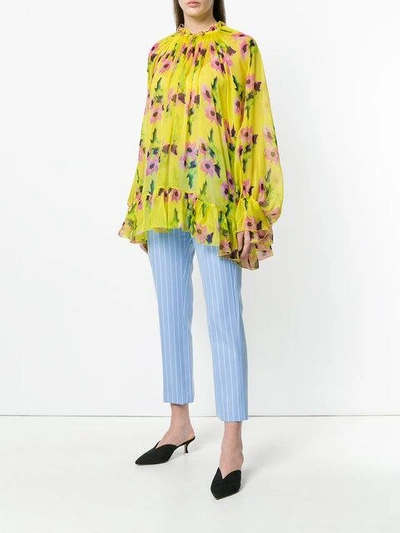 Shop Msgm Oversized Floral Print Blouse In Yellow & Orange