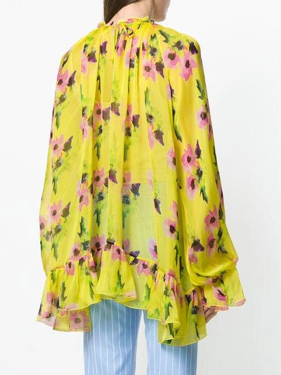 Shop Msgm Oversized Floral Print Blouse In Yellow & Orange