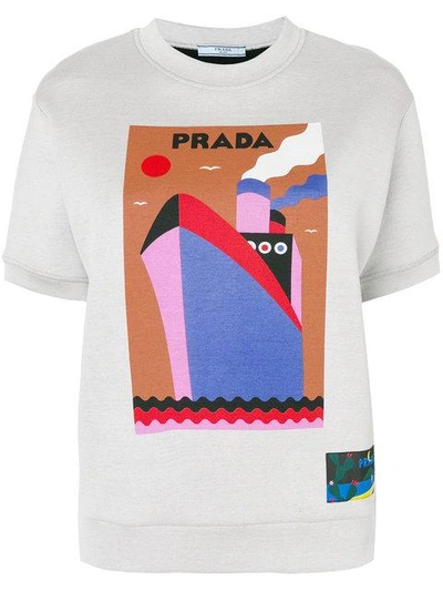 Shop Prada Boat-print Sweatshirt - Grey