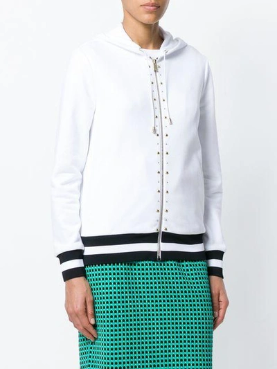 Shop Versace Studded Stripe Detail Zipped Hoodie In White