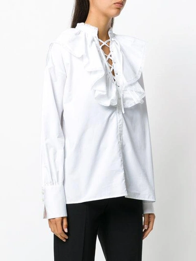 Shop Etro Lace-up Ruffle Bib Shirt In White