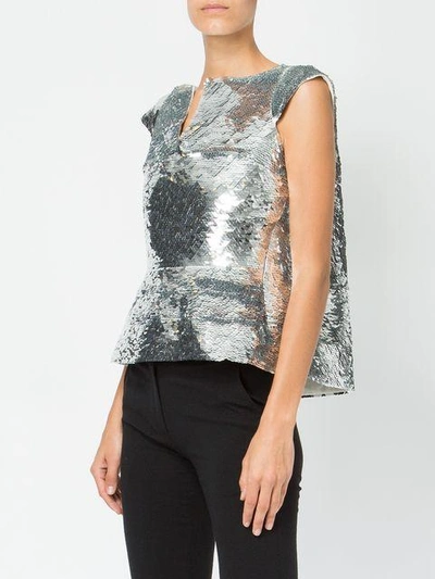 Shop Oscar De La Renta Sequin Embroidered Blouse - Grey