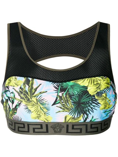 Shop Versace Palms Print Border Bra - Black