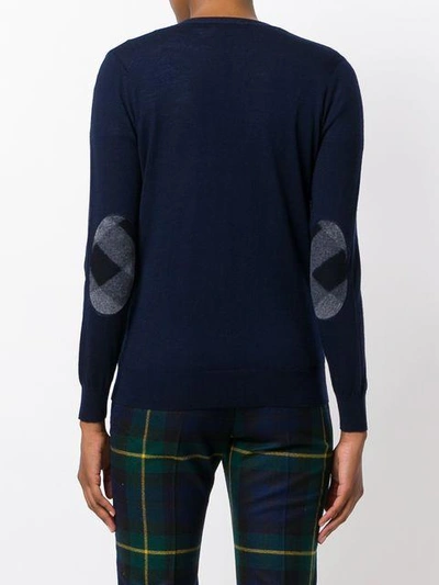 Shop Burberry Check Detail Merino Wool Cardigan In Blue