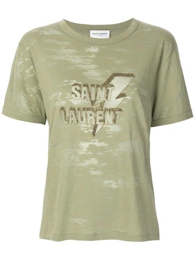 Shop Saint Laurent T-shirt Mit Logo-print In Green