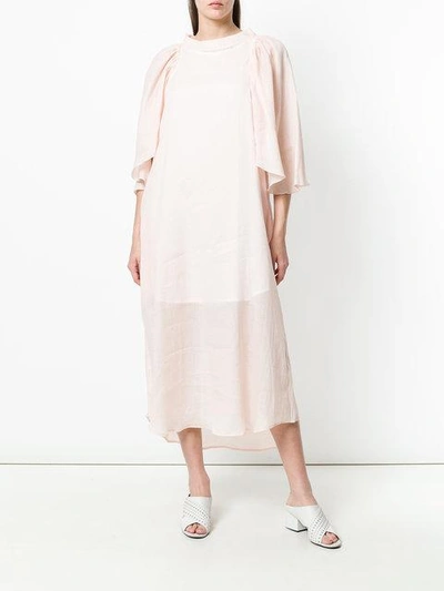 Shop Balossa White Shirt Gathered Shoulder Midi Dress - Pink