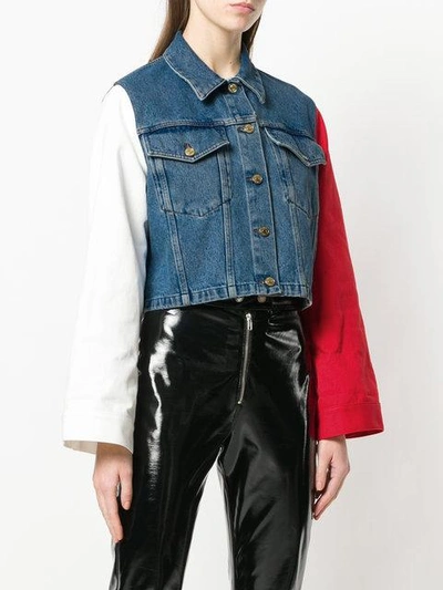 Shop Tommy Hilfiger Colour Block Cropped Denim Jacket - Blue