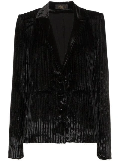 Shop De La Vali Velvet Jacket With Lurex Stripes - Black