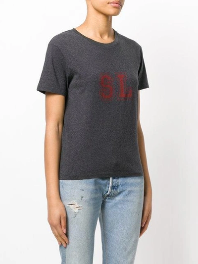 Shop Saint Laurent Varsity Logo Print T-shirt - Grey
