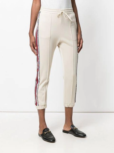 Shop Gucci Cream Crystal Stripe Track Pants In Neutrals