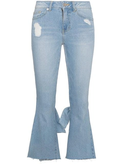 Shop Sjyp Bow Detail High Rise Flared Jeans In Blue
