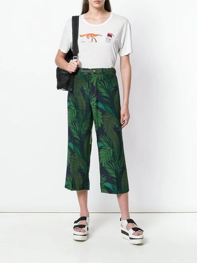 Shop Moncler Fougeres Print Cropped Trousers In Green