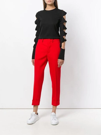 Shop Victoria Victoria Beckham Cut Out Sleeve Top In Black