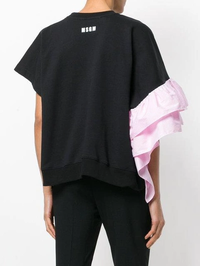 Shop Msgm Asymmetric Frill Sleeve Sweatshirt In Black