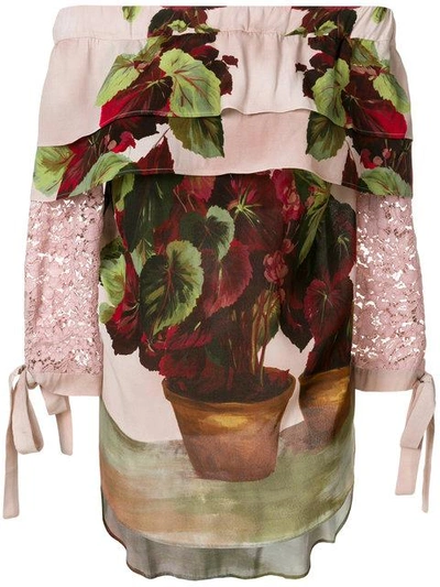 Shop Antonio Marras Floral Print Off Shoulder Blouse - Pink