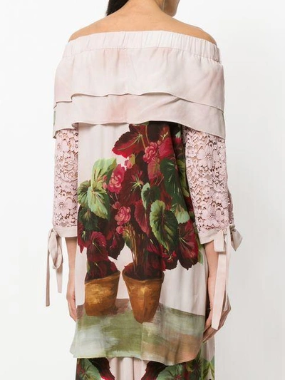 Shop Antonio Marras Floral Print Off Shoulder Blouse - Pink