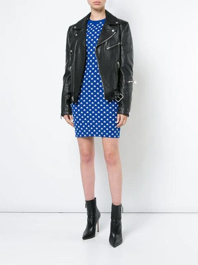 Givenchy Crewneck Long-sleeve Star Jacquard Fitted Mini Dress