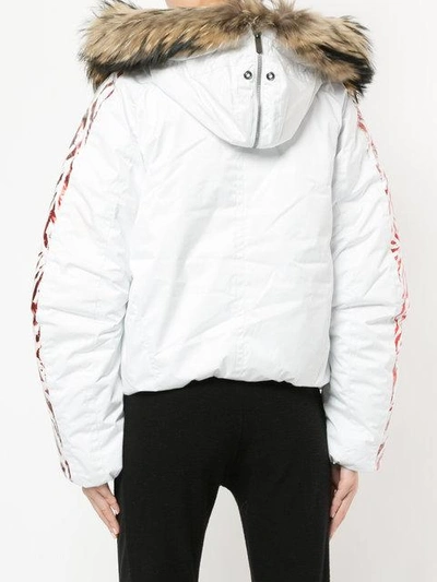 Shop Kru Fur Hooded Bomber Jacket In White