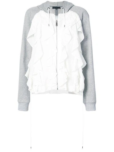 Shop Barbara Bui Ruffle Front Hoodie In Grey