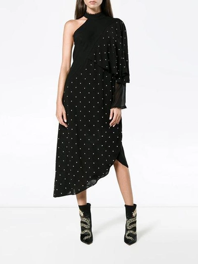 Shop Kitx One-sleeve Asymmetric Studded Dress - Black