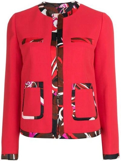 Shop Emilio Pucci Print-trim Fitted Blazer - Red