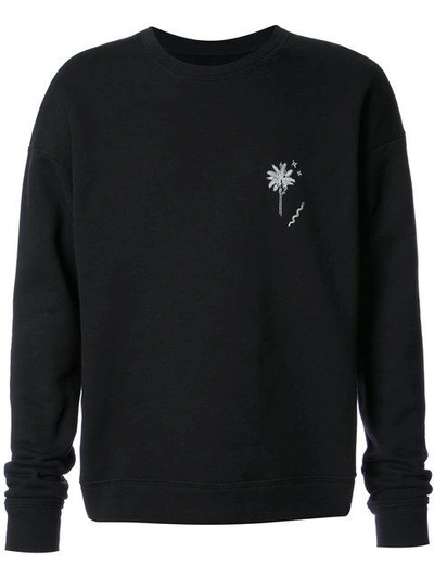 Shop The Elder Statesman Palm Tree Embroidered Sweatshirt - Black