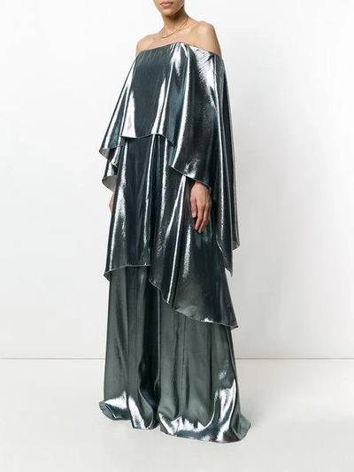 Alberta Ferretti Tiered Off-the-shoulder Gown In 324 Grey