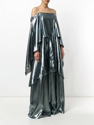 Alberta Ferretti Tiered Off-the-shoulder Gown In 324 Grey