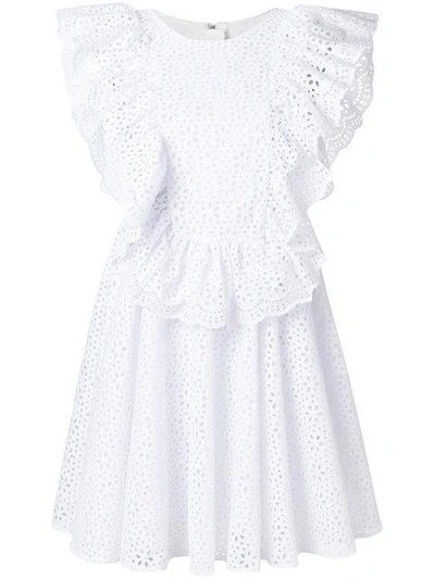 Shop Msgm Openwork Lace Dress In White