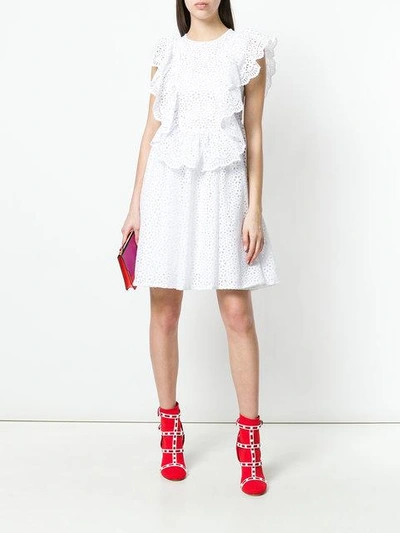 Shop Msgm Openwork Lace Dress In White