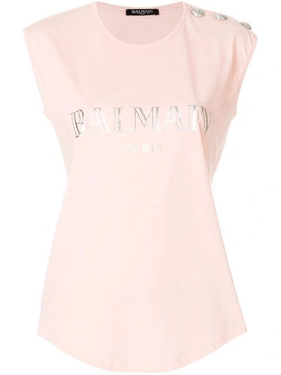 Shop Balmain Button-embellished Logo Tank - Pink