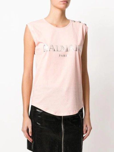 Shop Balmain Button-embellished Logo Tank - Pink