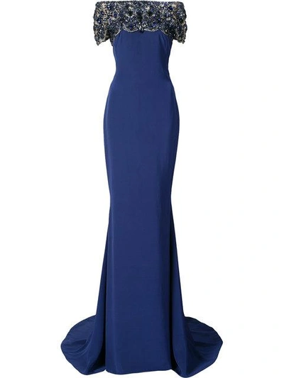 Shop Marchesa Flared Fitted Maxi Dress