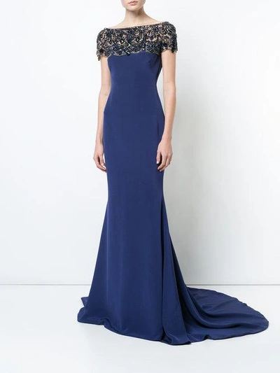 Shop Marchesa Flared Fitted Maxi Dress