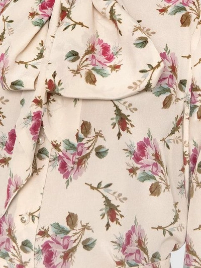 Shop Gucci Rose Print Silk Shirt In Neutrals
