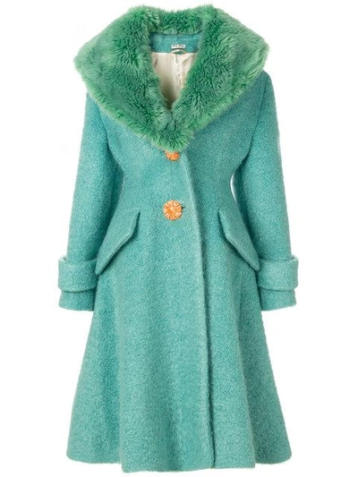 Shop Miu Miu Fur Collar Coat In Green